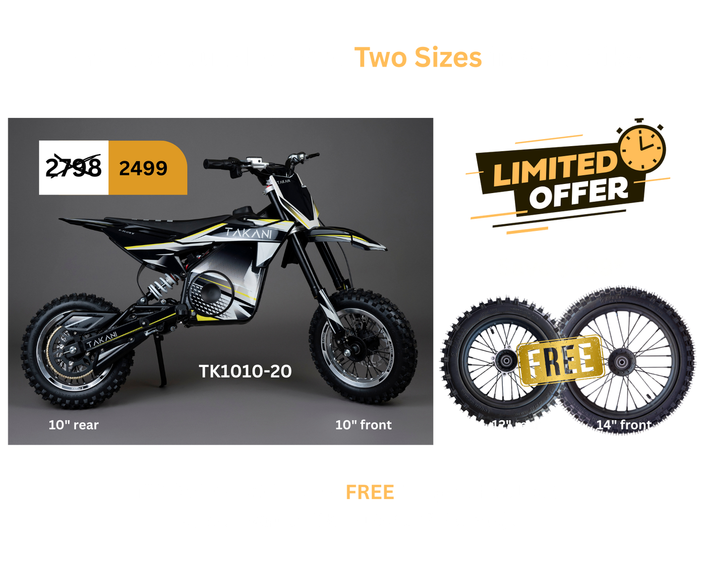 Dirt Bike Bundle-  TK1010-20 (seat height 620mm) + Bigger Wheel Set
